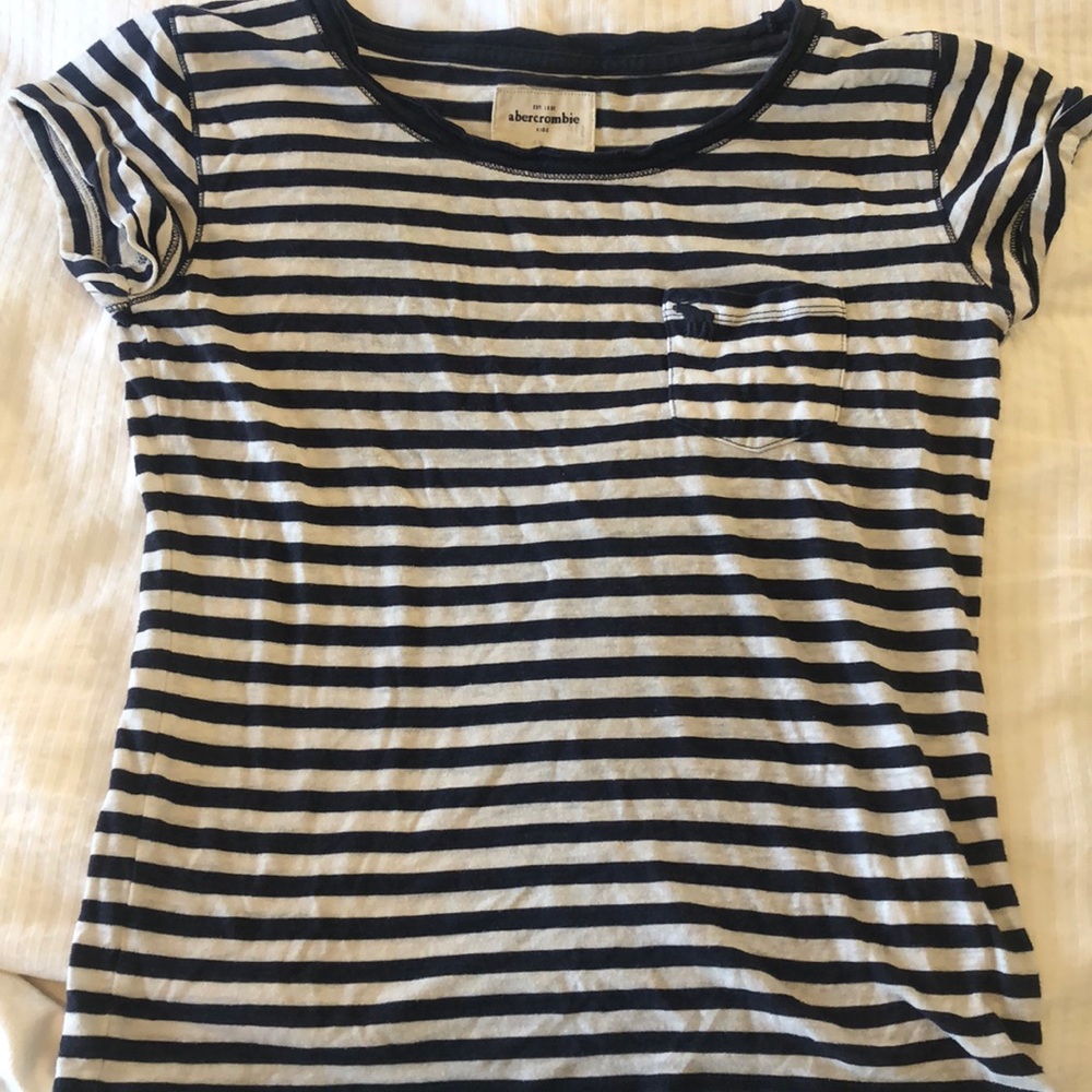abercrombie kids navy and white striped tee